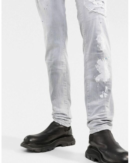 DSquared² Gray Cool Guy Paint Slim Jeans for men