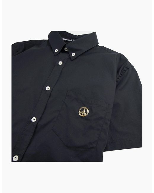 Love Moschino Blue Short Sleeve Shirt Pocket Badge for men