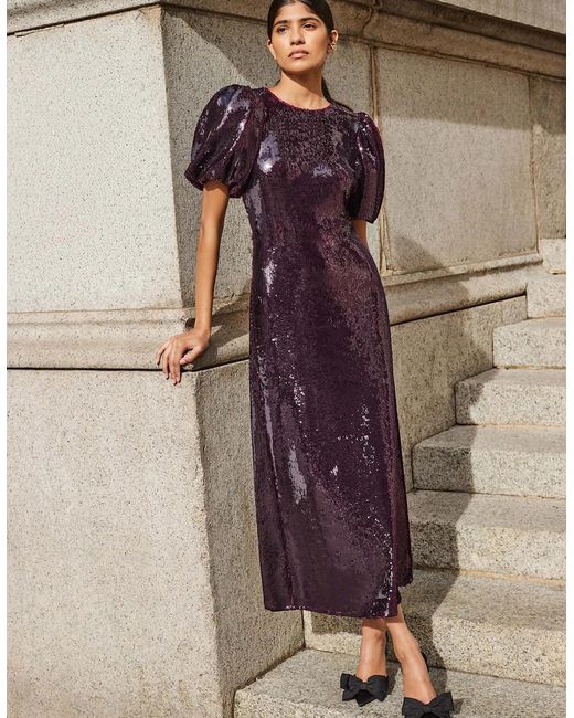 Ro&zo Purple Annabelle Wine Puff Sleeve Dress