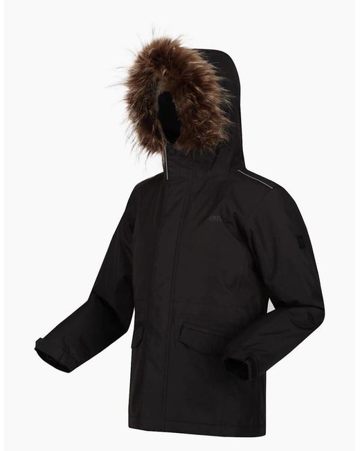 Regatta Black Tynley Solid Patterned Hooded Parka Jacket