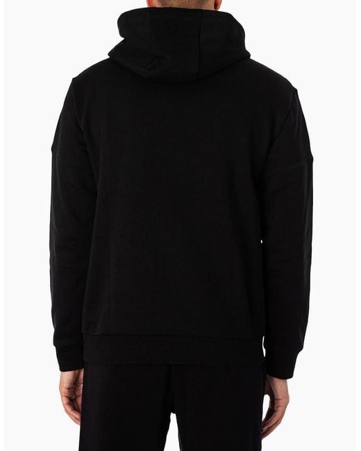 EA7 Black Hooded Tape Logo Sweatshirt for men