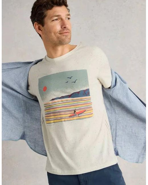 White Stuff Blue Abersoch Surfer Graphic Tee Natural Print for men