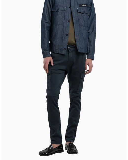 Replay Blue Jaan Cargo Trousers 010 for men