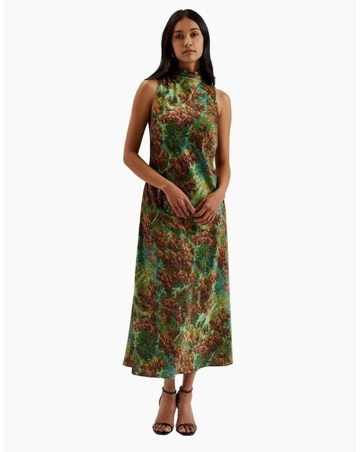 Ted Baker Green Eyva Printed Cowl Neck Midi Slip Dress