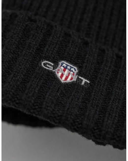 Gant Black Shield Wool Beanie for men