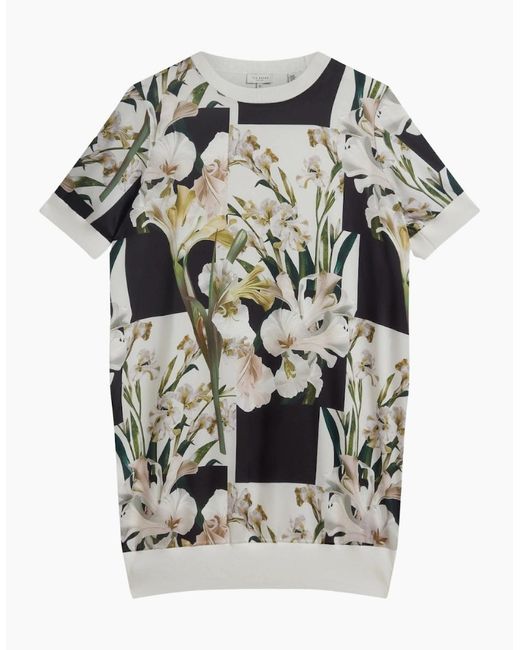 Ted Baker Gray Roneea Printed Woven Front Ivory Boxy Dress