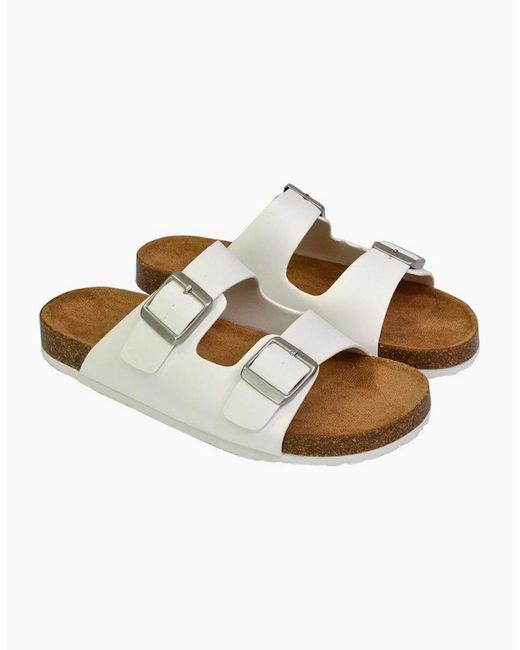 XY London White Ladies Star Double Strap Buckle Summer Flat Sandals