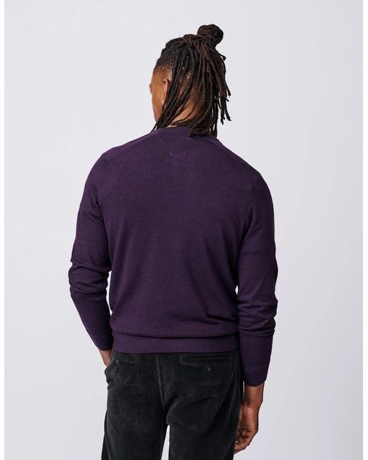 aubi Blue Burnham Extra Fine Merino V-Neck for men