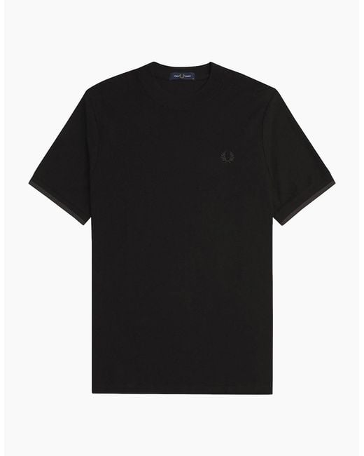 Fred Perry Black Tipped Cuff Honeycomb Pique T-Shirt for men