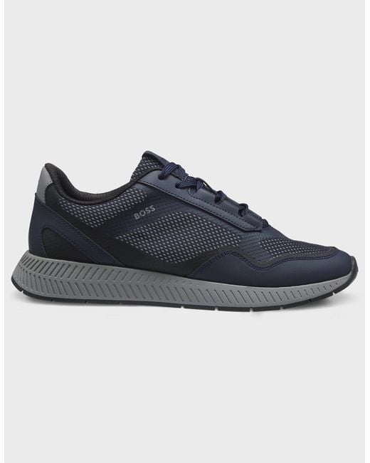 Boss Blue Boss Reflective-Nylon Trainers With Ridged Sole for men