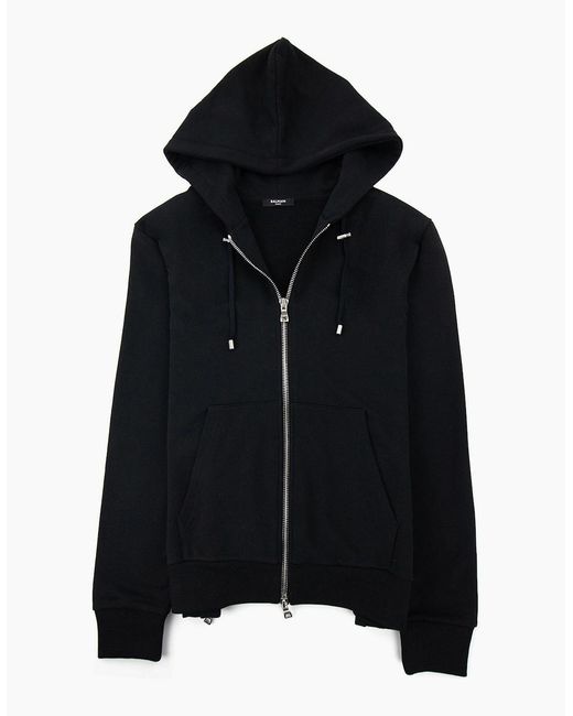 Balmain Blue Logo Print Drawstring Hoodie Eab for men