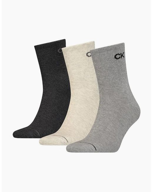 Calvin Klein Black 3-Pack Combed Cotton Short Socks, Mid Melange for men