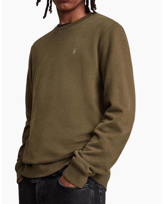AllSaints Green All Saints Reven Sweatshirts Crew Neck Casual Cotton Pullover Winter Jumper for men