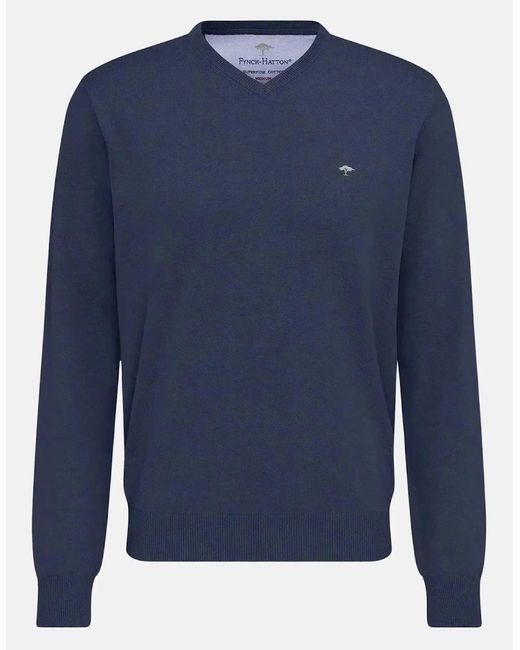 Fynch-Hatton Blue Fine Knit V-Neck Cotton Knit Night for men
