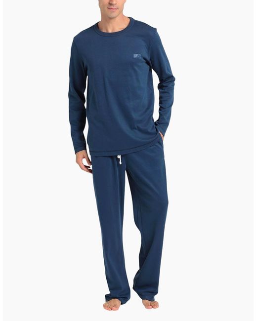 DIESEL Blue Pyjamas Set Long Sleeve Sleepwear T-Shirt Cotton 2 Pc Loungewear New for men