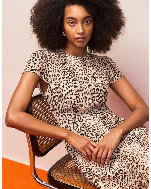 Ro&zo Natural Leopard Print Seam Detail Midi Dress