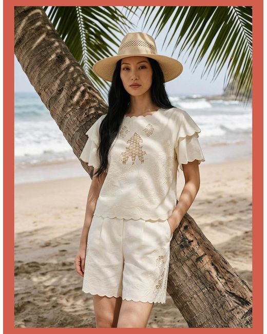 Nooki Design Natural Tate Embroidered Cutout Blouse-Ecru