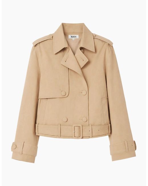 Ro&zo Natural Camel Belted Cropped Trench Jacket