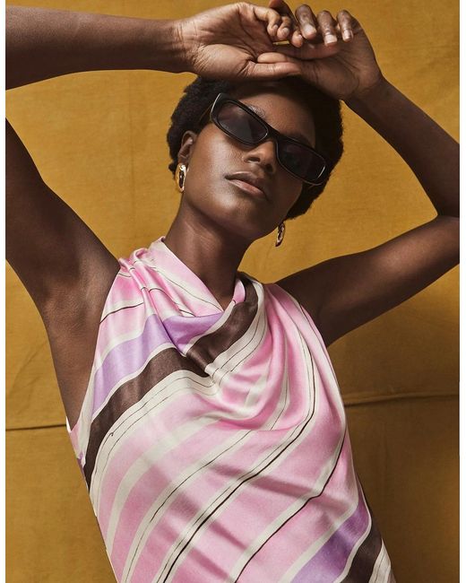 Ro&zo Pink Phoebe Stripe Cowl Neck Satin Dress
