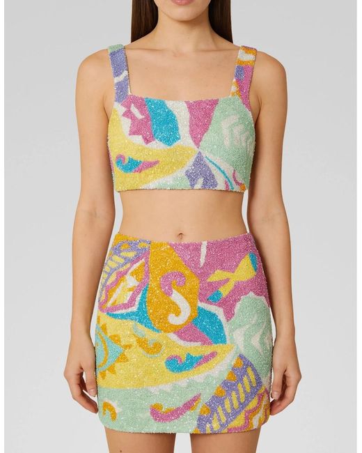 Oceanus Green South Beach Azure Beaded Mini Skirt Multi Colour