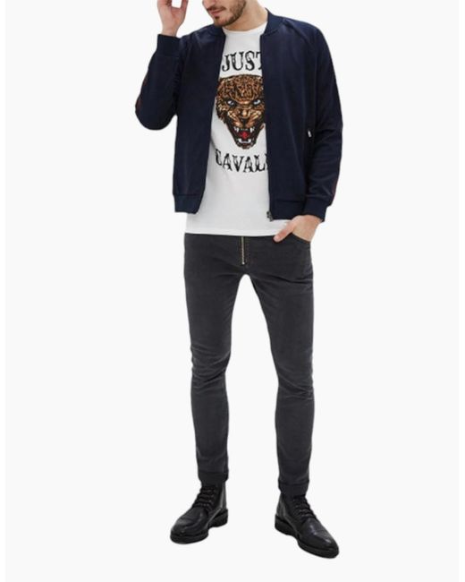 Just Cavalli White S01Gc0419 T-Shirt Tiger Print Short Sleeve Cotton Half for men