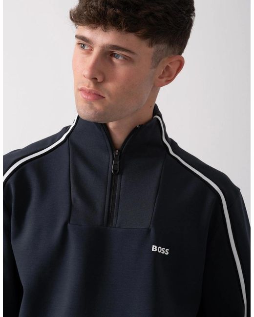 Boss Blue Boss Sweat 1 1/4 Zip Sweatshirt With Contrast Piping for men