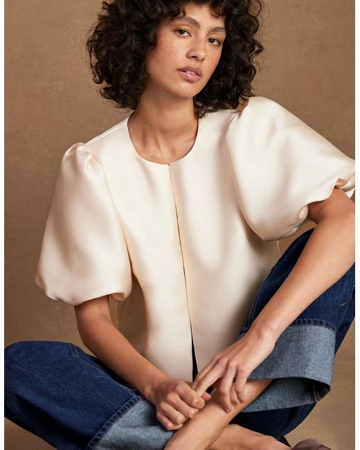 Ro&zo Natural Puff Sleeve Shell Top