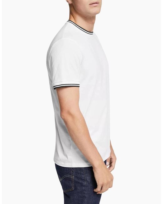 Fred Perry White Twin Tipped T Shirt Crew Neck Short Sleeve Summer Tee for men