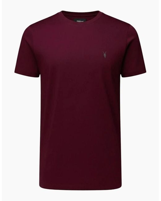 AllSaints Red T Shirts Lycra Stretch Cotton Crew Neck Short Sleeve Summer Tee for men