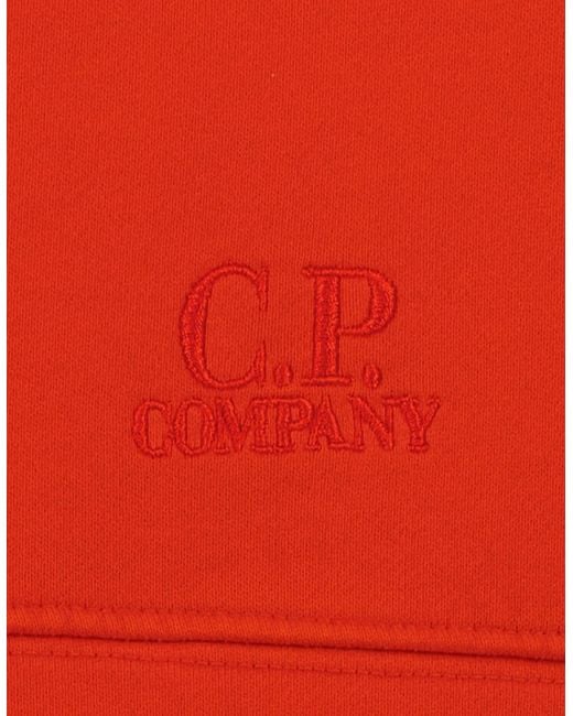 C P Company Red Brushed Fleece Resist Dyed Logo Hoodie for men