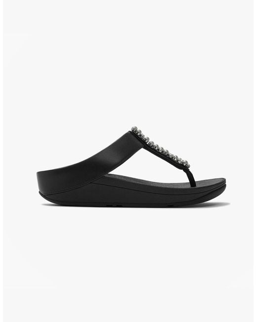 Fitflop Black Fino Pearls-And-Crystal Toe-Post Sandals