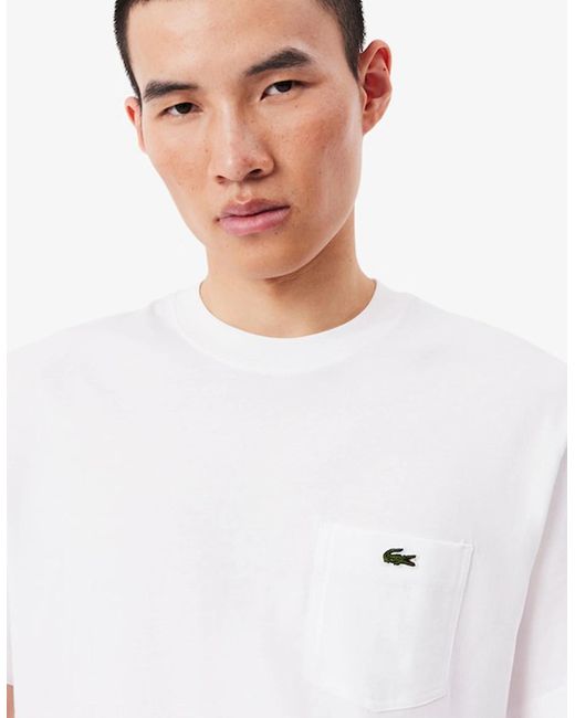 Lacoste White Cotton T-Shirt With Breast Pocket for men