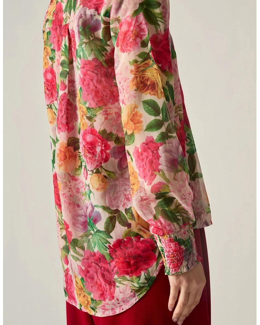 James Lakeland Red Botanical Floral Print Blouse
