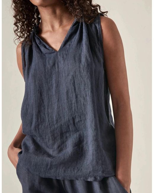 James Lakeland Blue Pure Linen Sleeveless Top