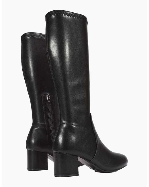 XY London Black Ladies Masie Knee-High Low Mid Block Heel Boots