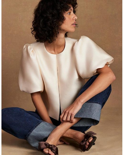 Ro&zo Natural Puff Sleeve Shell Top