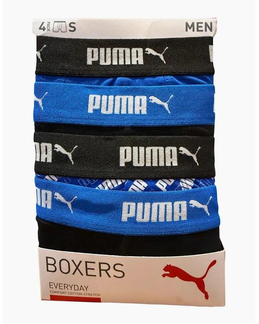 PUMA Blue 4-Pack Aop Logo Print Boxer Briefs for men