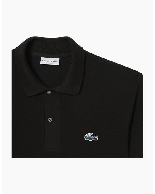 Lacoste Black Polo Shirts Classic Fit Landscape Crocodile Pique Golf Polo Shirt for men