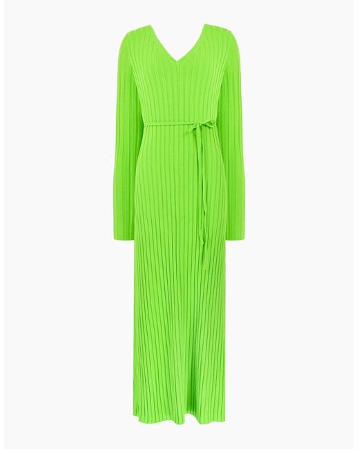 Ro&zo Green Lime Wide Rib Knit V-Neck Maxi Dress