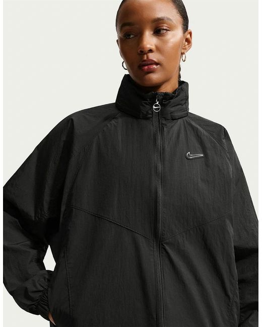 Nike Black Sportswear Lettering Back Neck Logo Hooded Rain Coat