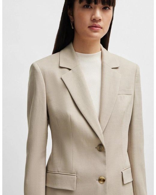 Boss Natural Solid Patterned Lapel Collared Suit Jacket