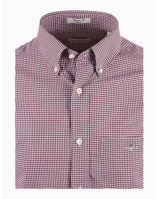 Gant Purple Reg Classic Poplin Gingham Shirt Deep Grape Wine for men