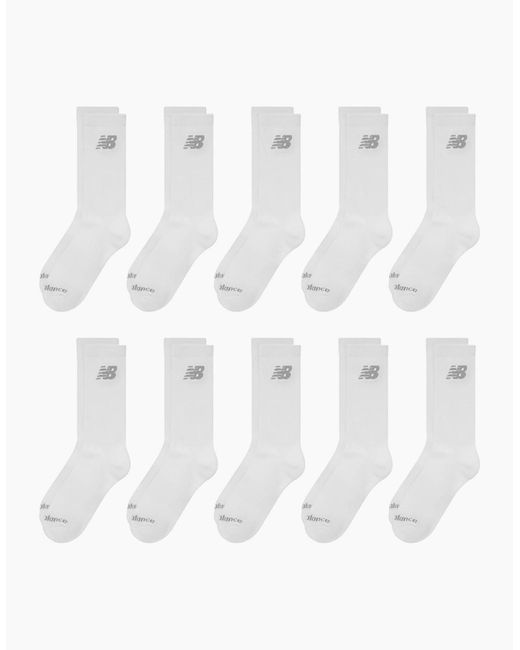 New Balance White 10-Pack Cushioned Crew Socks