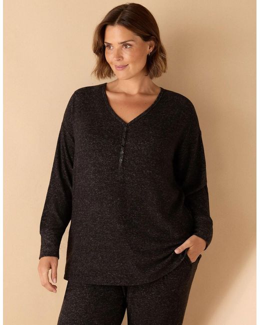 Live Unlimited London Black Supersoft Henley Long Sleeve Top