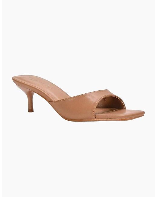 XY London Brown Ladies Jane Square Toe Kitten Heel Mule Sandals