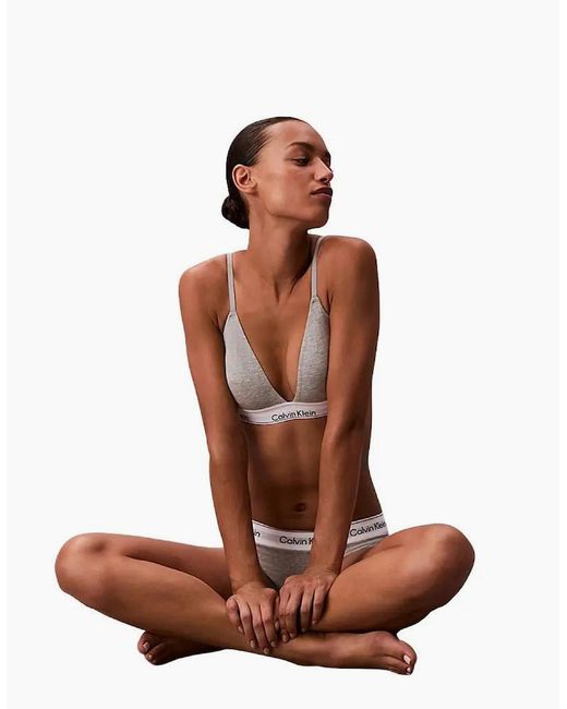 Calvin Klein White Icon Cotton Modal Lightly Lined Triangle Bra, Heather
