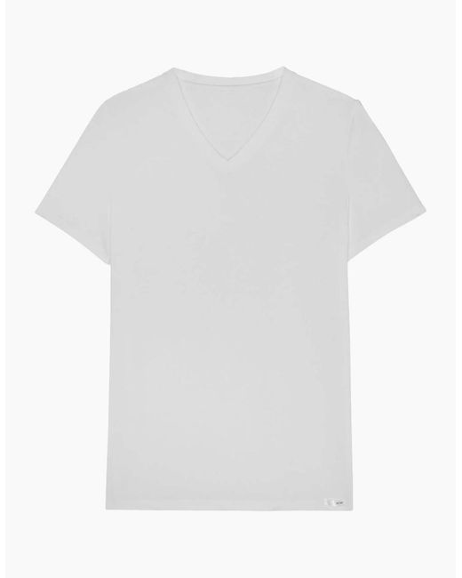 Hom White Tencel Soft V-Neck T-Shirt for men