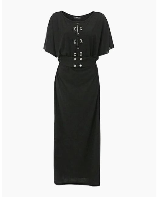 DIESEL Black D Alba Long Dress Round Neck Maxi Metal Party Wear Top Belt