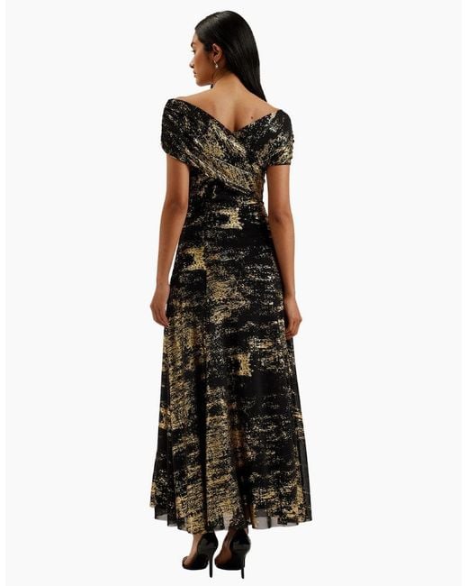 Ted Baker Black Serinha Bardot Foil Printed Midi Dress