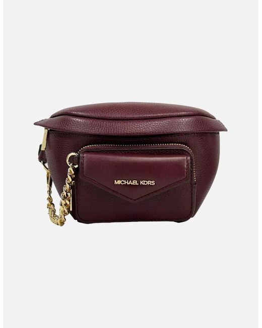 Michael Kors Purple Pebbled Leather Belt Bag With Chain